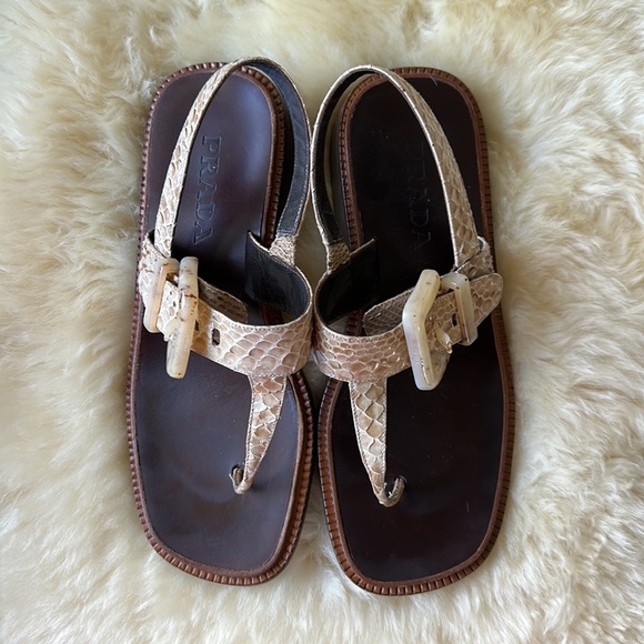 Prada Snakeskin Leather Buckle Sandals - Picture 6 of 9